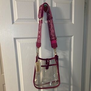 Clear Crossbody Bag with Fuchsia Trim and Patterned Strap